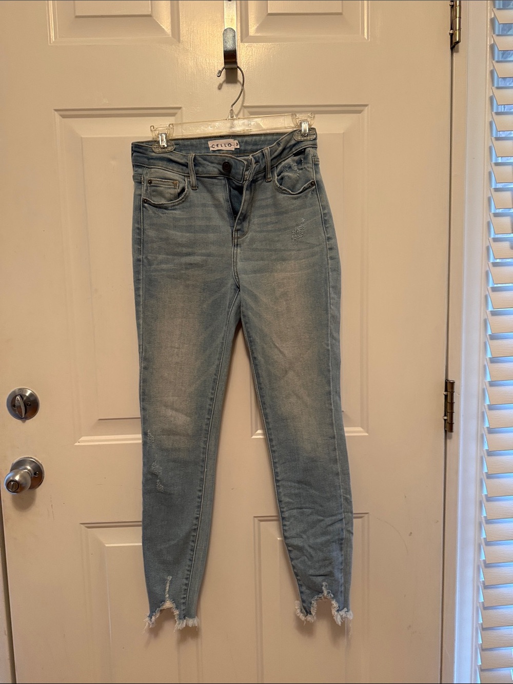 Cello Light Blue Skinny Jeans with Distressed Hem
